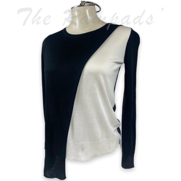 Zara Knit Black and White Draped Layer Long-sleeve Shirt Size Small - Picture 2 of 8